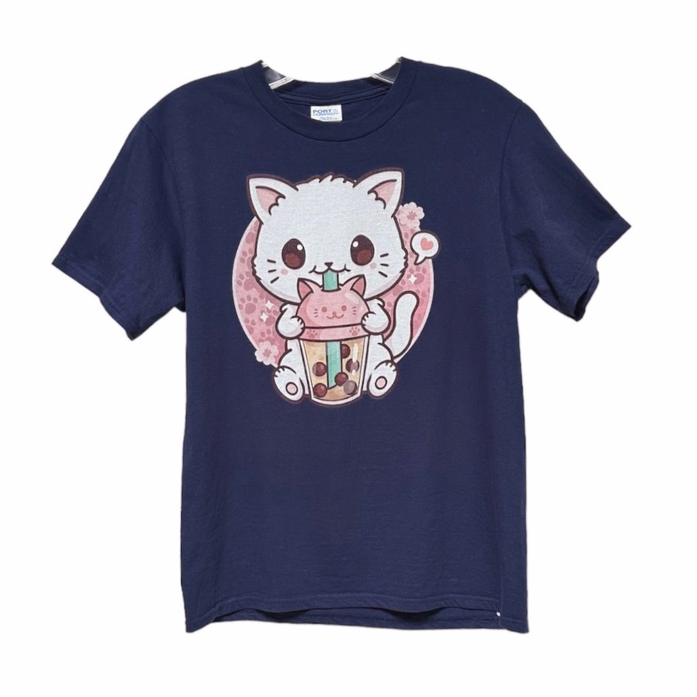 Port & Company Boba Cat Graphic Navy Tee